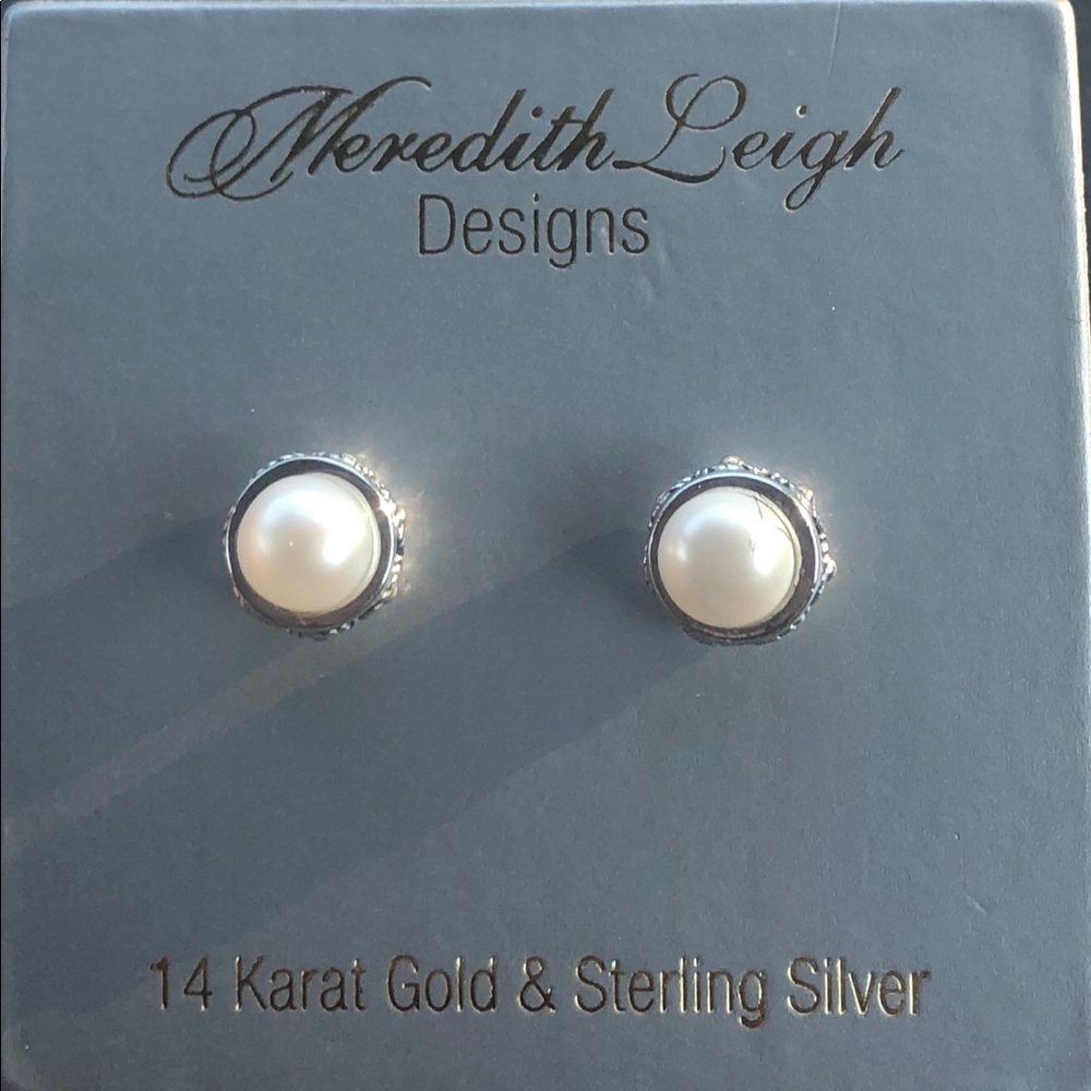 ✨NEW ✨Pearl, 14kt Gold & Sterling Silver Stud